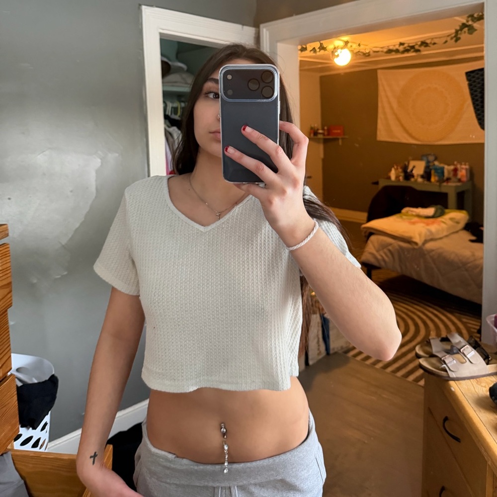 Women's Cream V-Neck Top